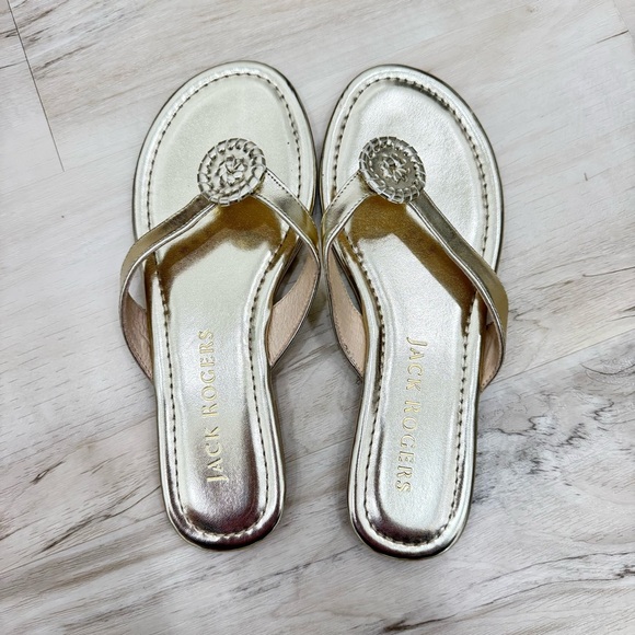 Jack Rogers Womens Rowan Gold Metallic Slip On Flats Flip-Flops Shoes Sz 6 - Picture 2 of 5